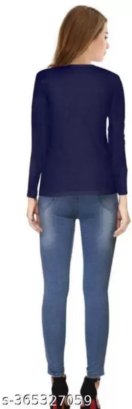 Women Solid Round Neck Pure Cotton Blue T-Shirt